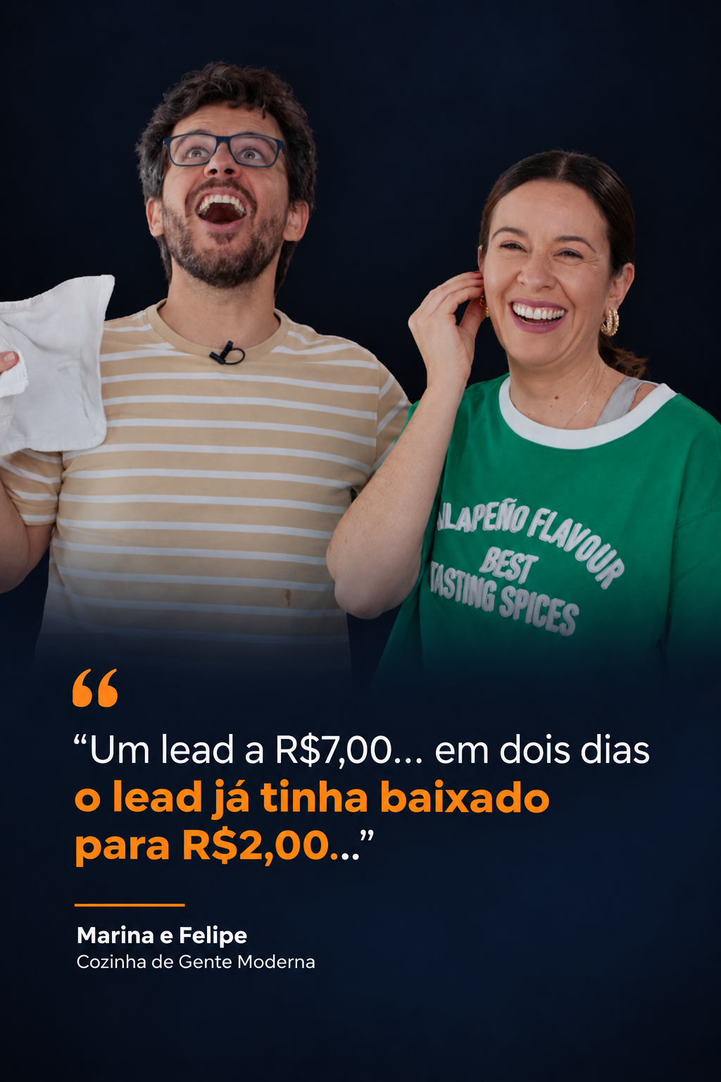 Marina e Felipe — Cozinha de Gente Moderna. Um lead a R$7,00… em dois dias o lead já tinha baixado para R$2,00…